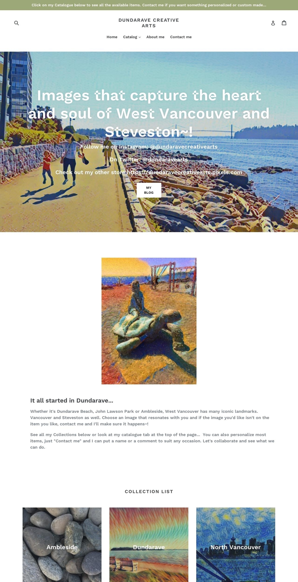 dundaravecreativearts.com — Shopify storefront screenshot