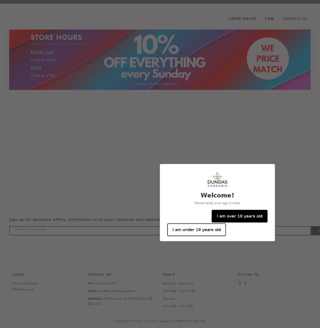 dundascannabis.ca shopify website screenshot