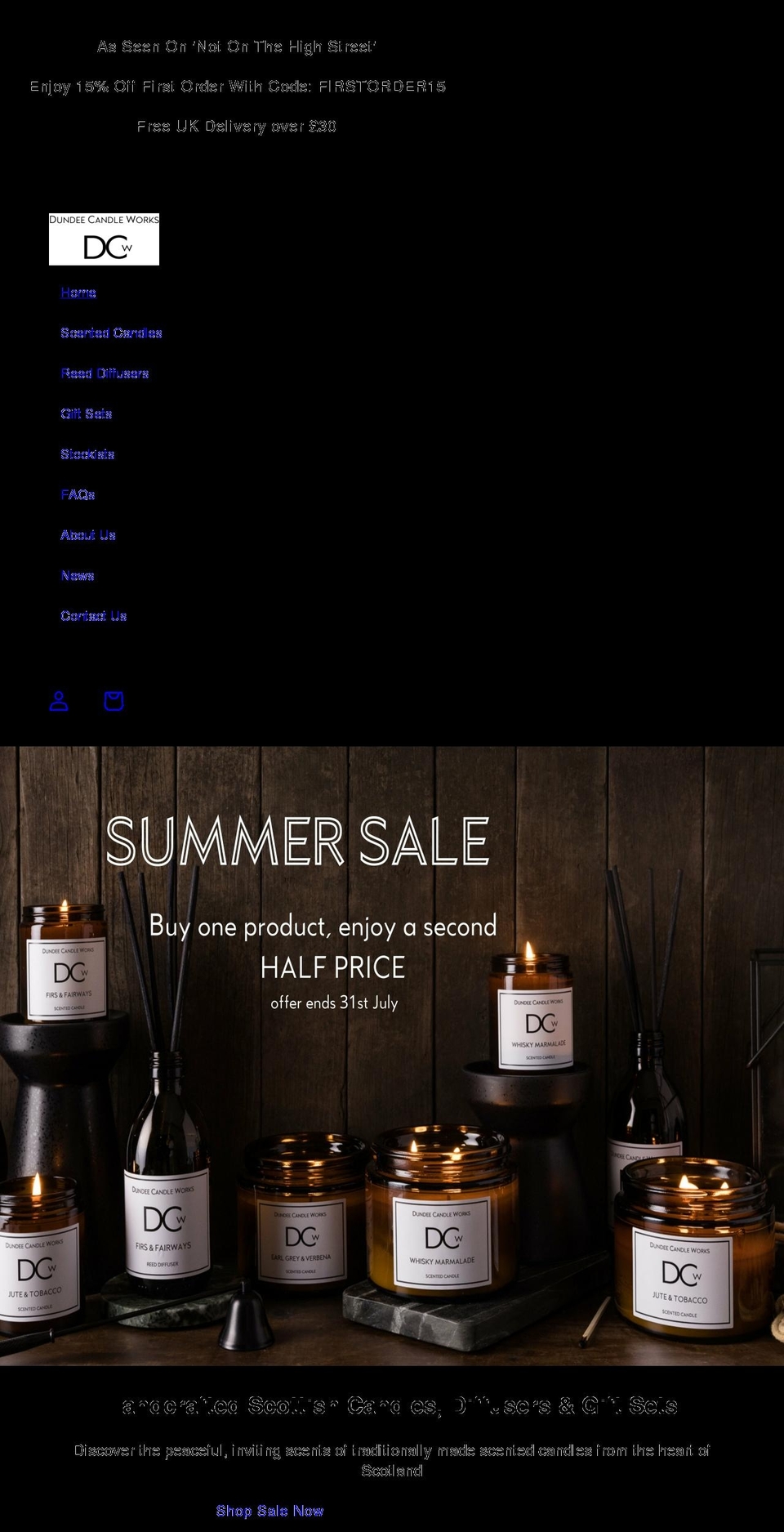 dundeecandleworks.com shopify website screenshot