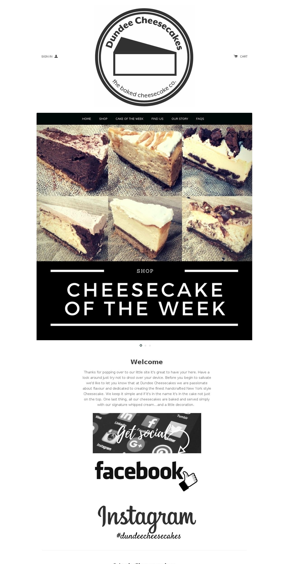 dundeecheesecakes.com shopify website screenshot