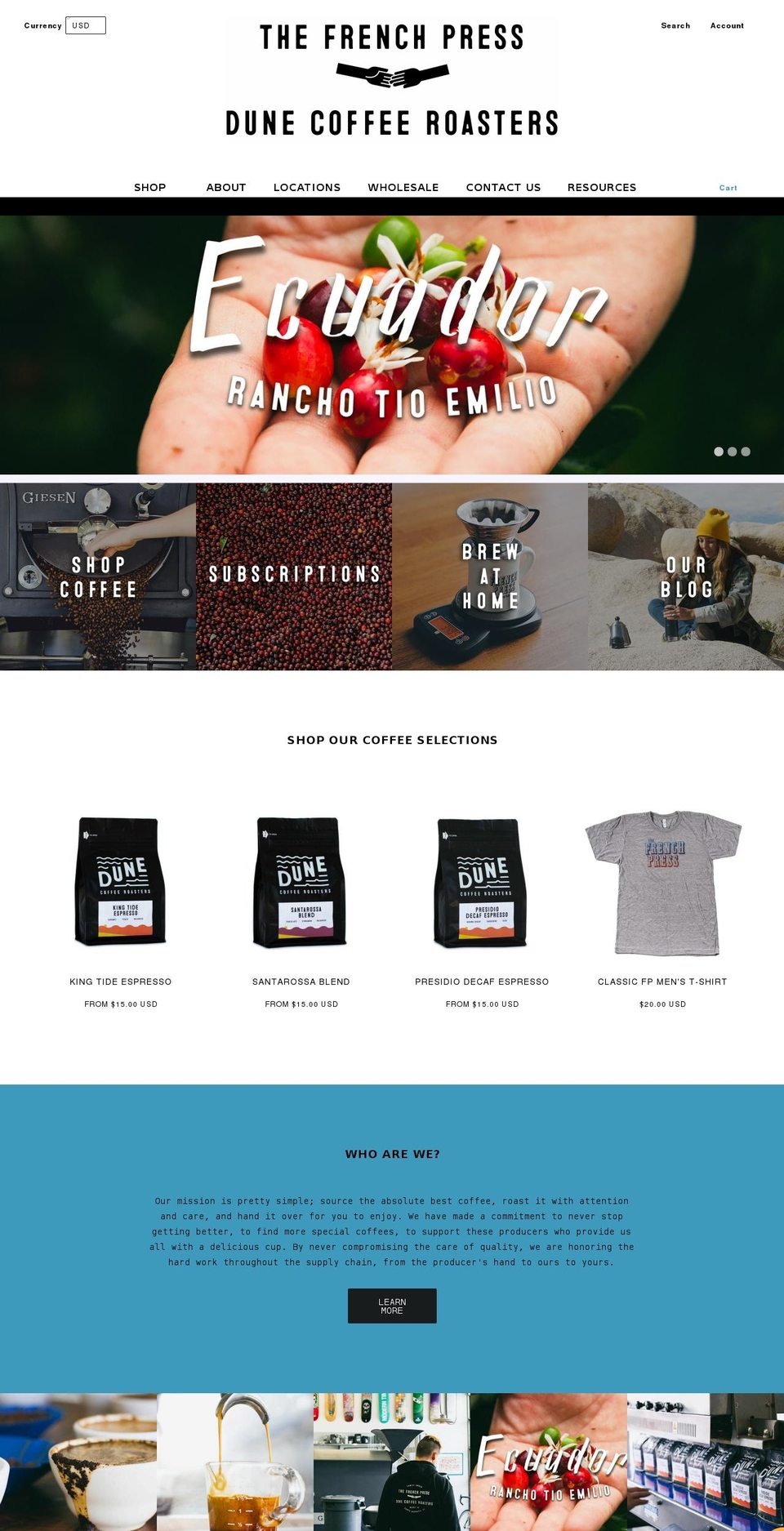 dunecoffeeroasters.com shopify website screenshot