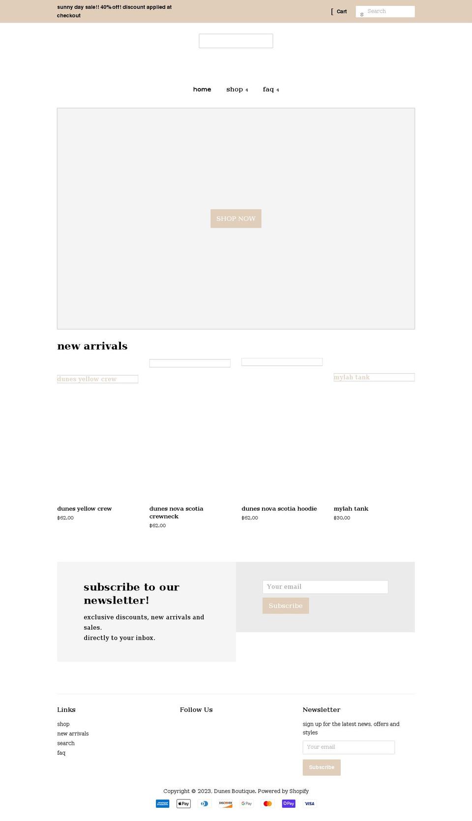 dunesboutique.com shopify website screenshot