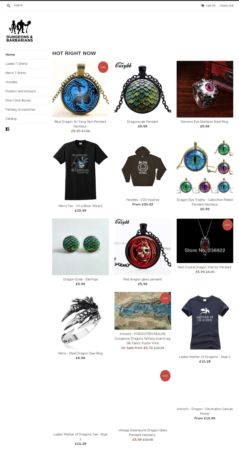dungeonsandbarbarians.com — Shopify storefront screenshot