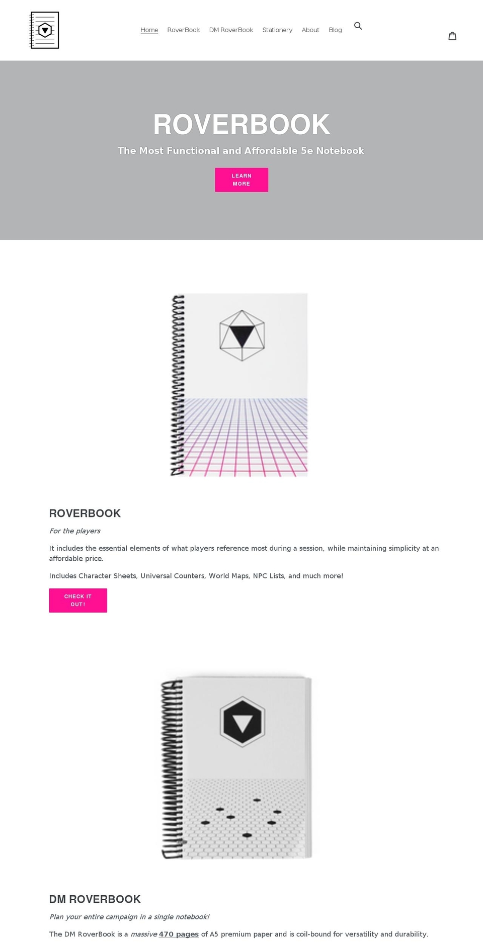 dungeonsandstationery.com shopify website screenshot