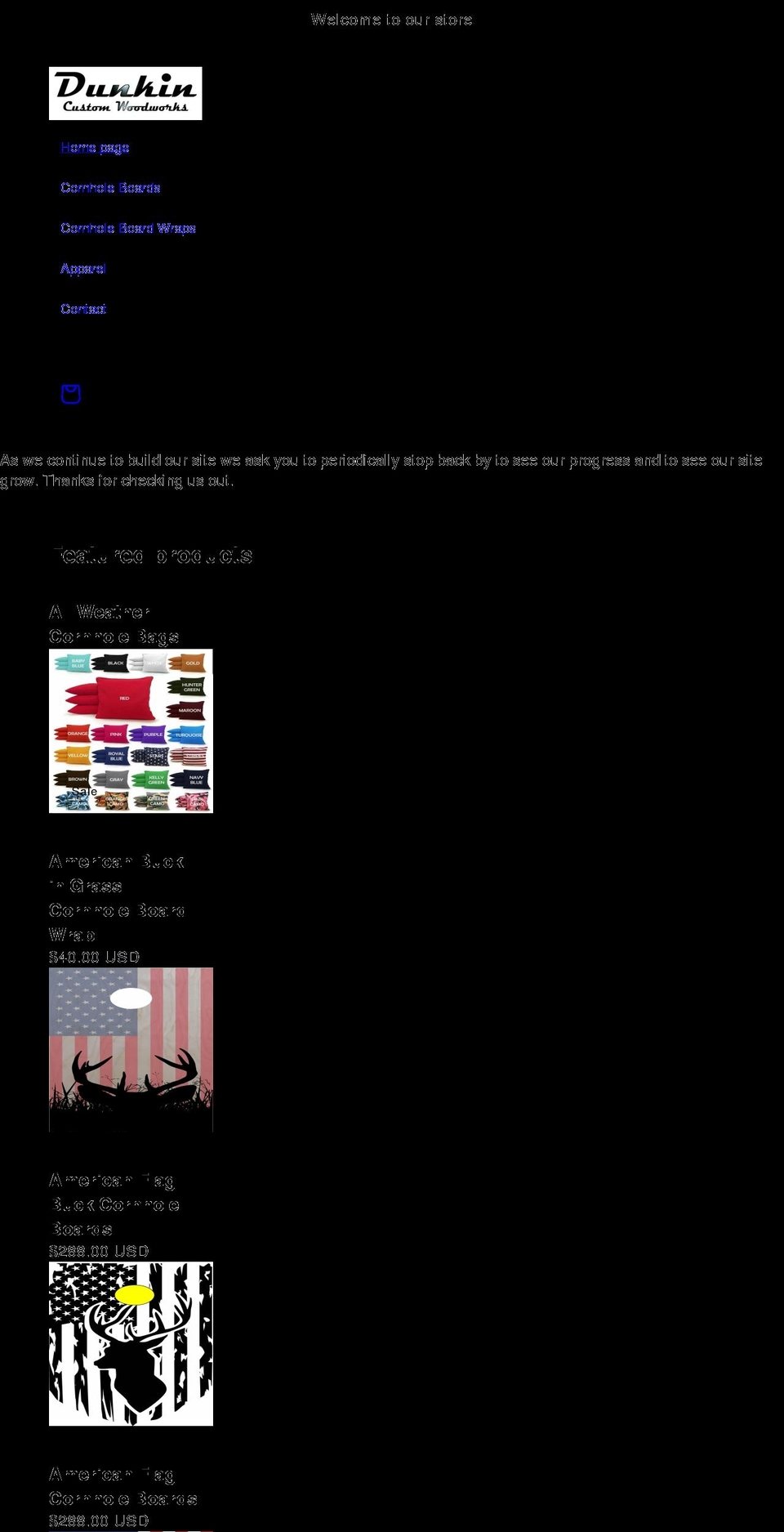 dunkincustomwoodworks.com shopify website screenshot