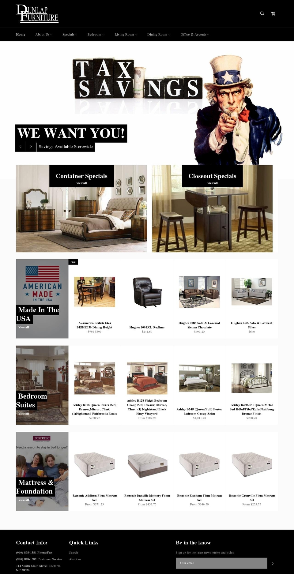 dunlapfurniture.com shopify website screenshot