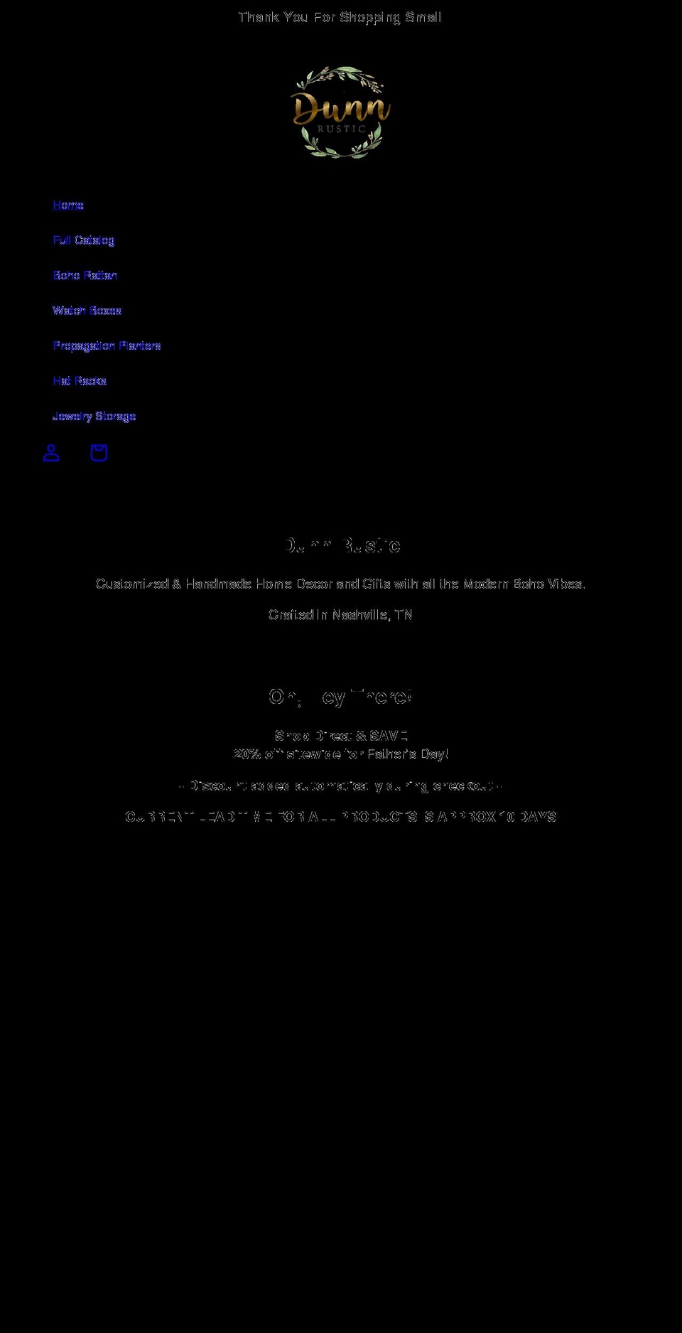 dunnrustic.com shopify website screenshot