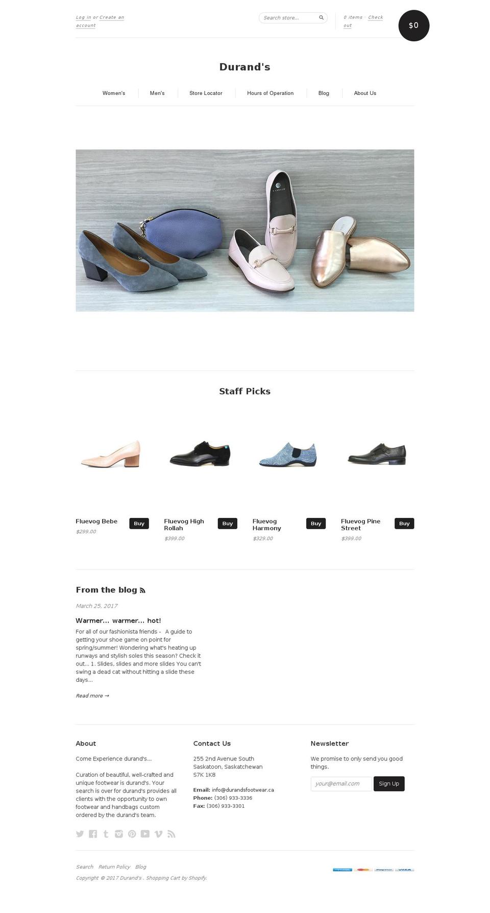 durandsfootwear.com shopify website screenshot