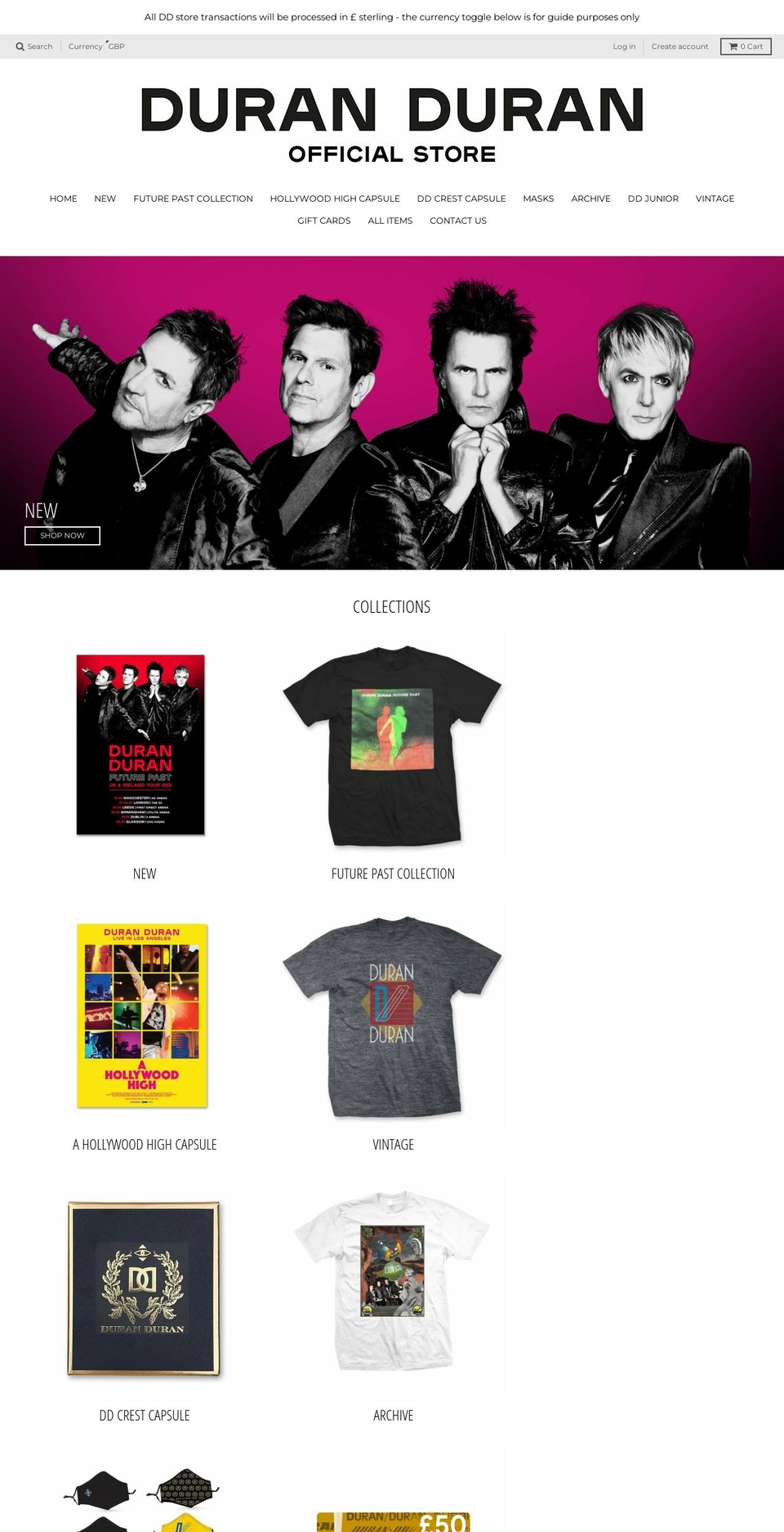 duranduranofficialstore.com — Shopify storefront screenshot