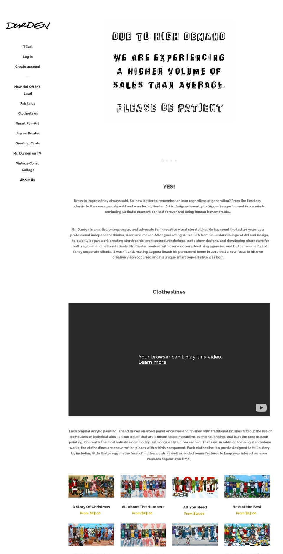 durden-art.myshopify.com shopify website screenshot
