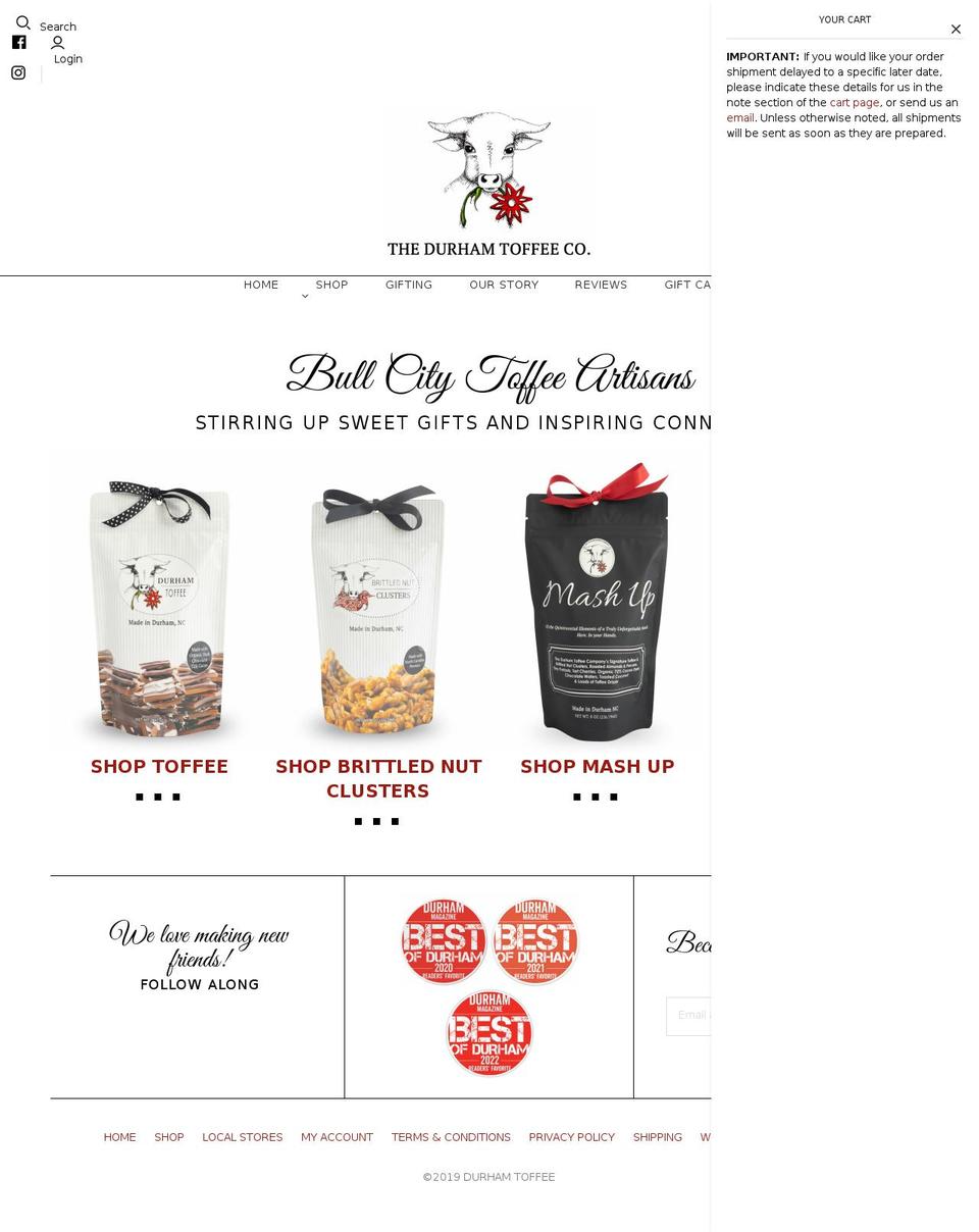 durhamtoffee.com shopify website screenshot