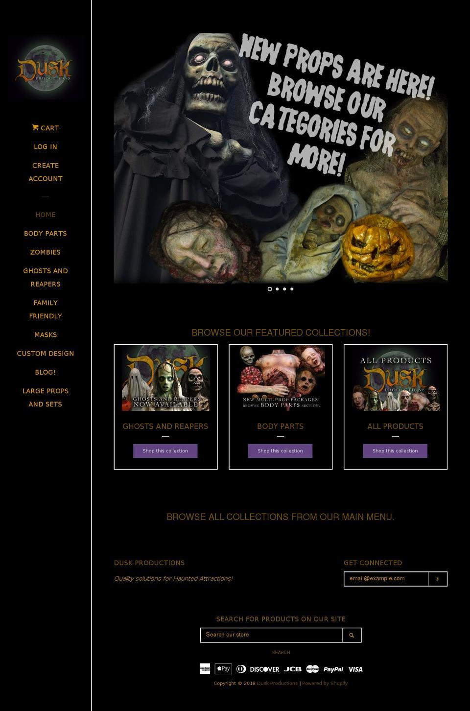 duskproductions.org shopify website screenshot