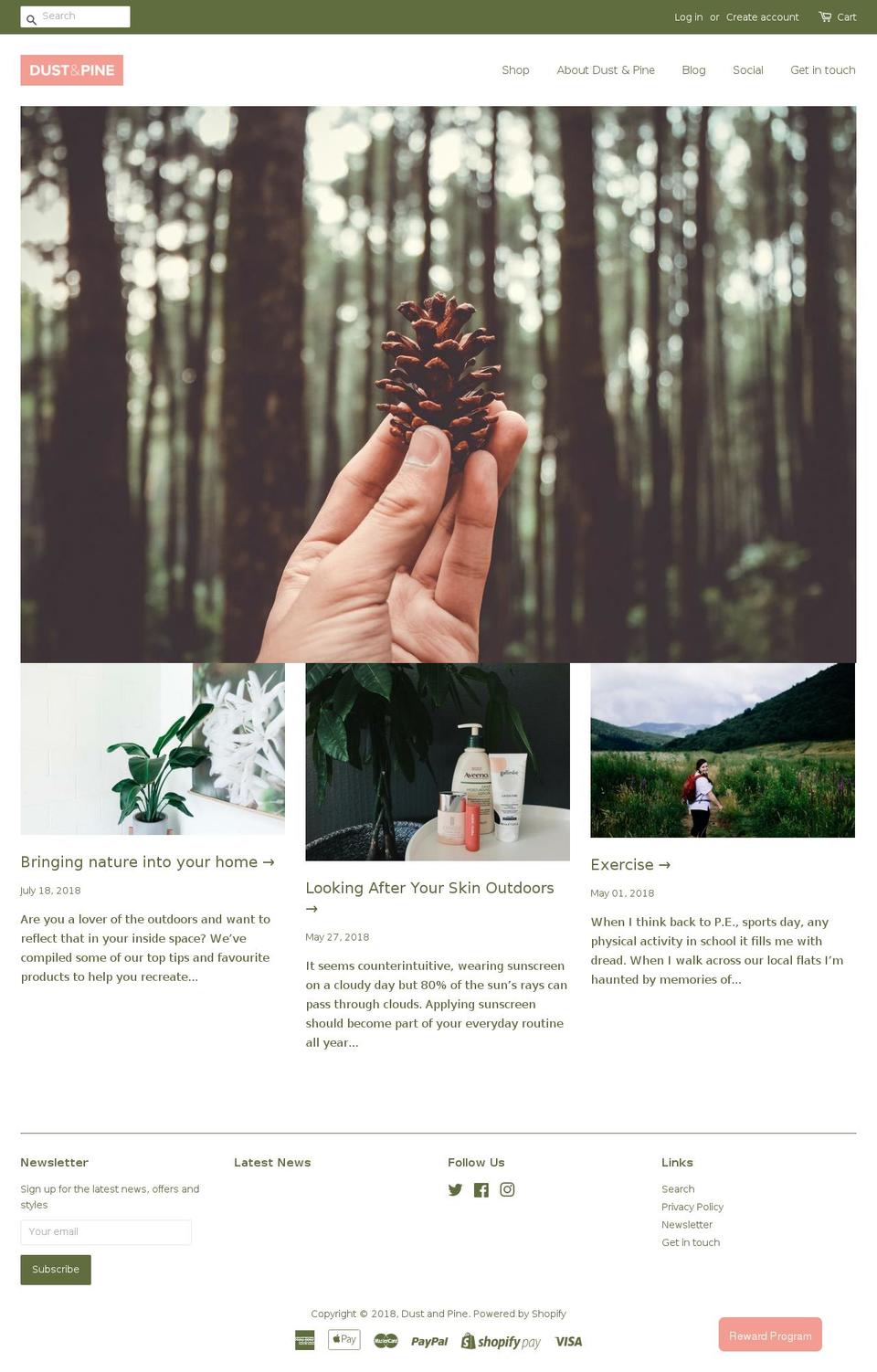dustandpine.com shopify website screenshot