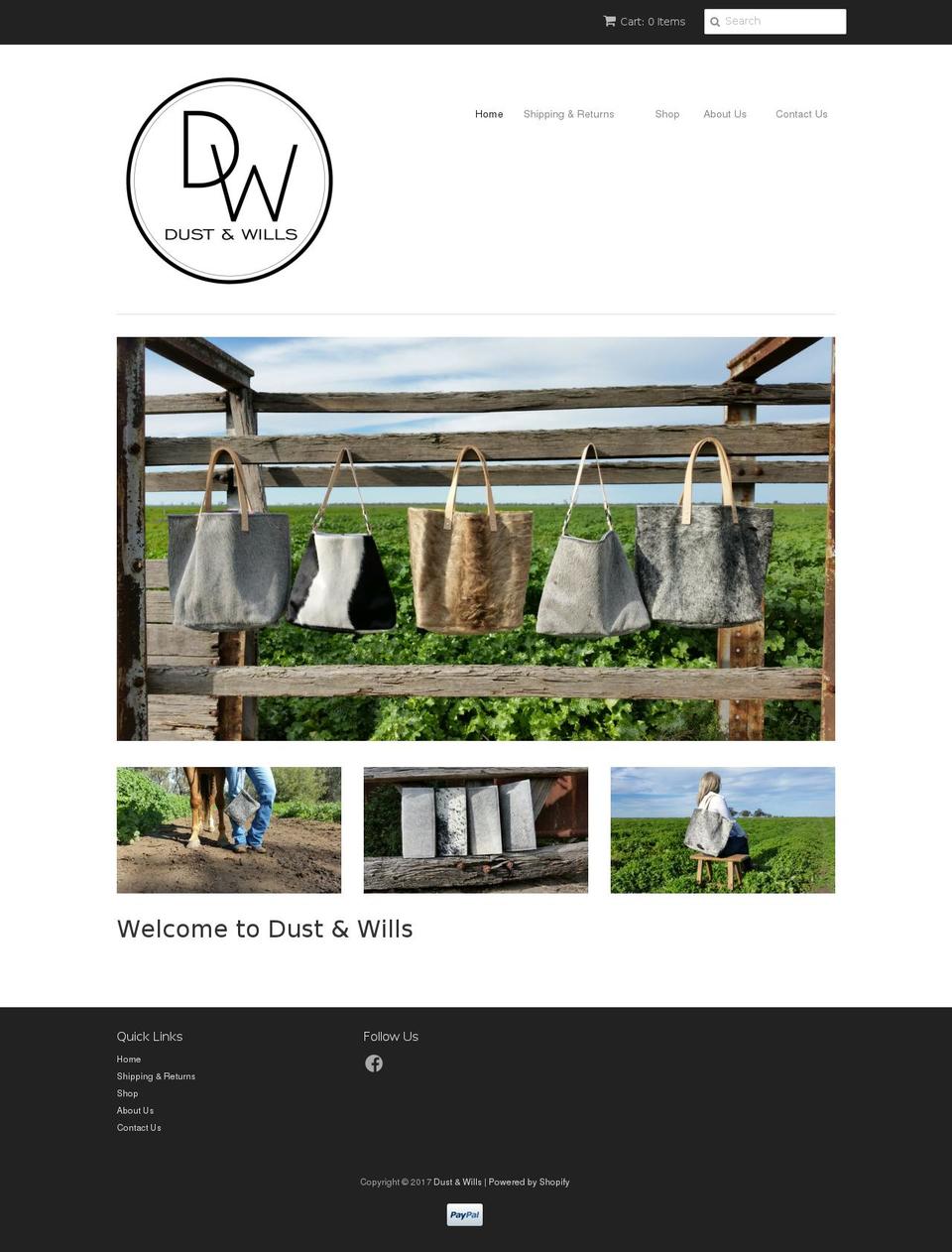 dustandwills.com shopify website screenshot