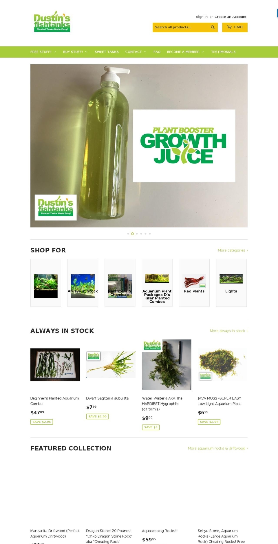 dustinsfishtanks.com — Shopify storefront screenshot