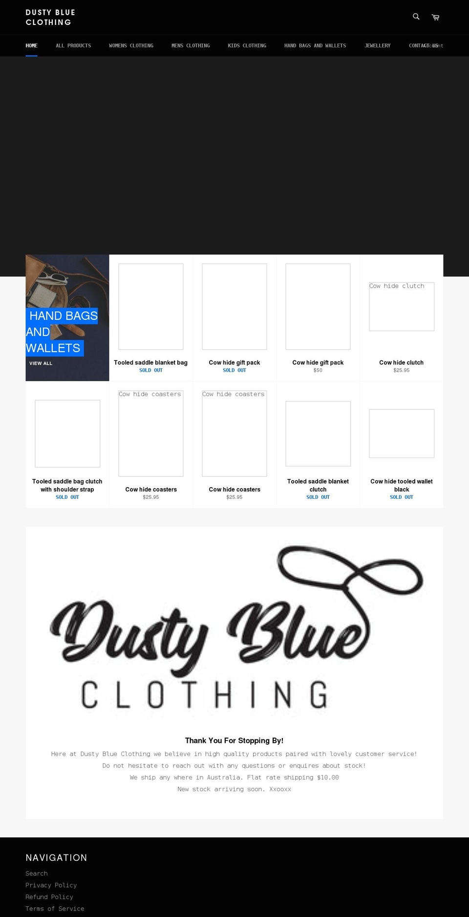 dustyblueclothing.net shopify website screenshot
