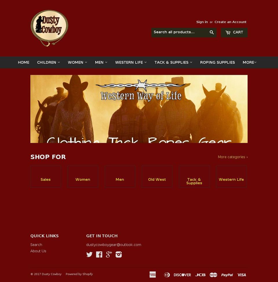dustycowboygear.com shopify website screenshot