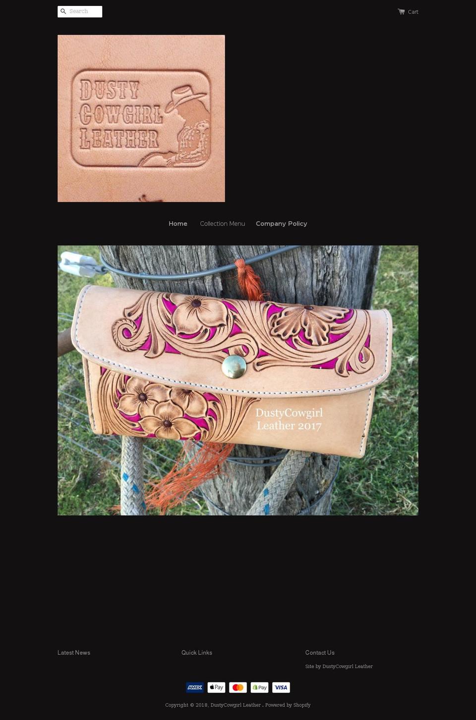 dustycowgirlleather.com — Shopify storefront screenshot