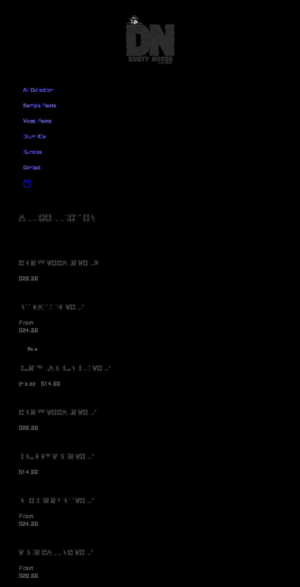 dustynotes.com shopify website screenshot