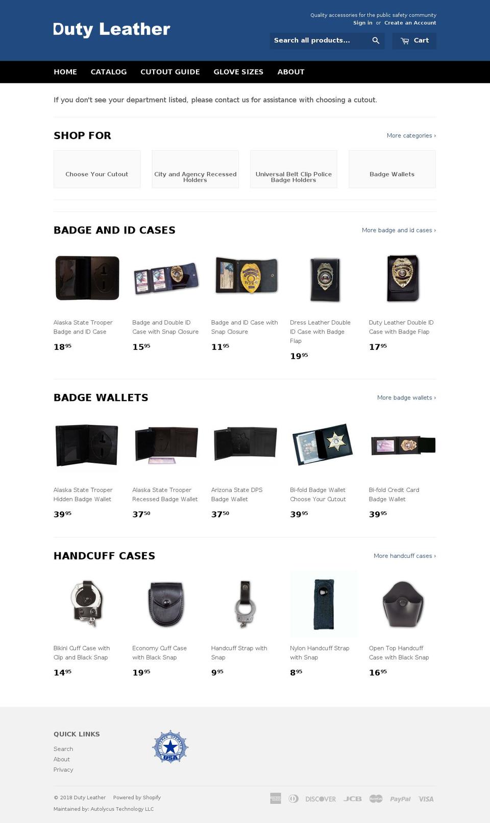 Leather Shopify theme site example dutyleather.com