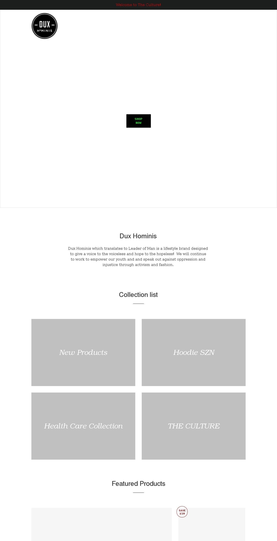 duxhominis.com shopify website screenshot