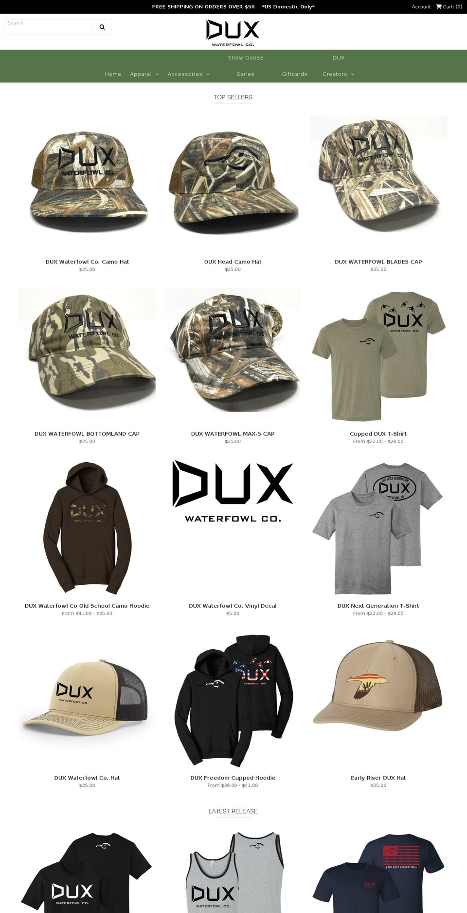 duxwaterfowl.com shopify website screenshot