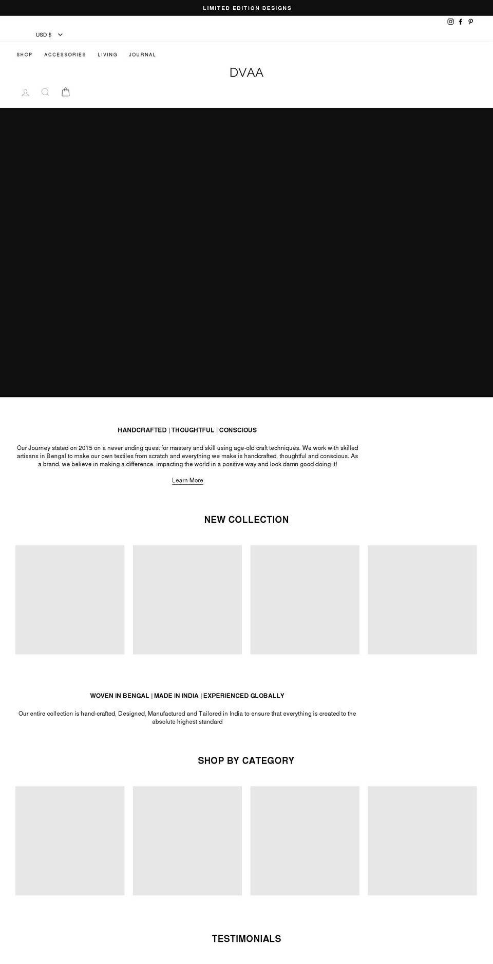 dvaaclothing.com shopify website screenshot