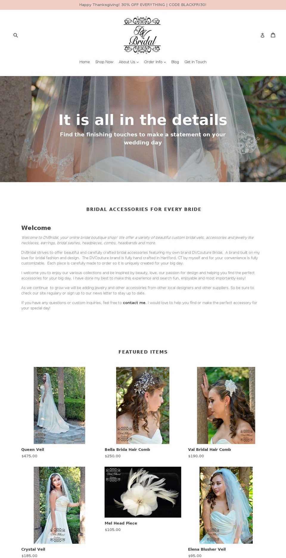 dvbridal.com — Shopify storefront screenshot