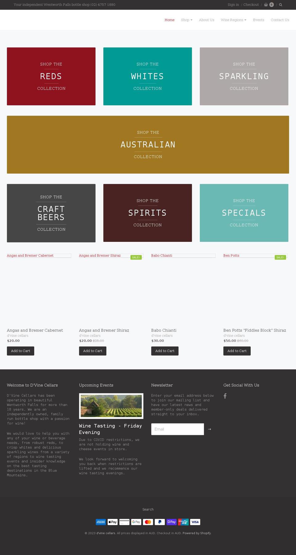 dvinecellars.com.au shopify website screenshot
