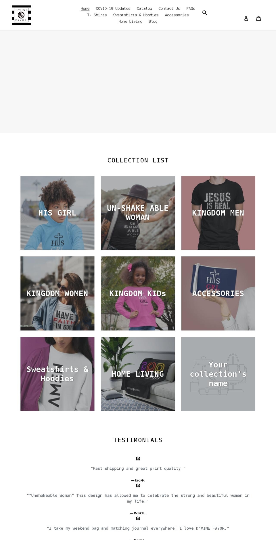 dvinefavor.com shopify website screenshot