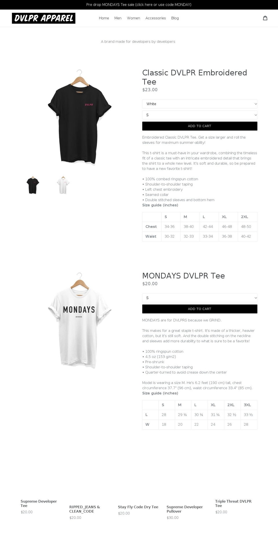 dvlpr-apparel.com shopify website screenshot