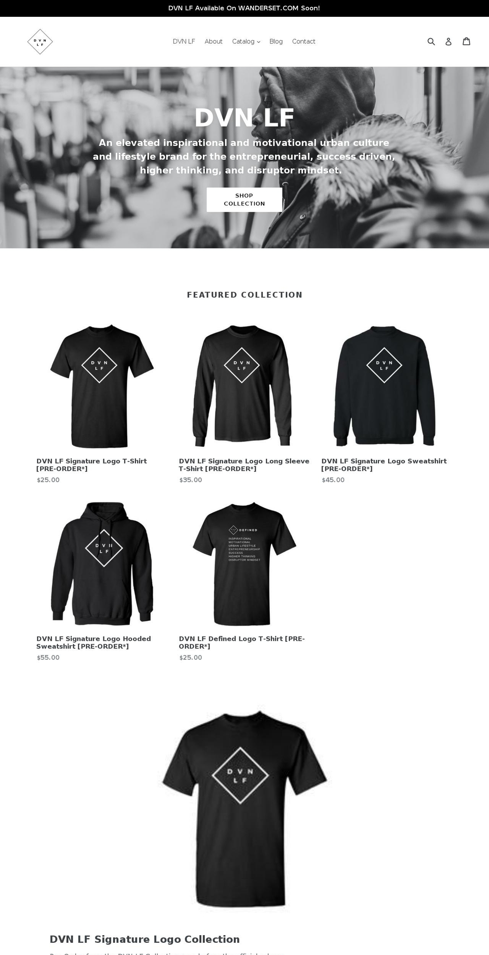 dvnlf.com — Shopify storefront screenshot