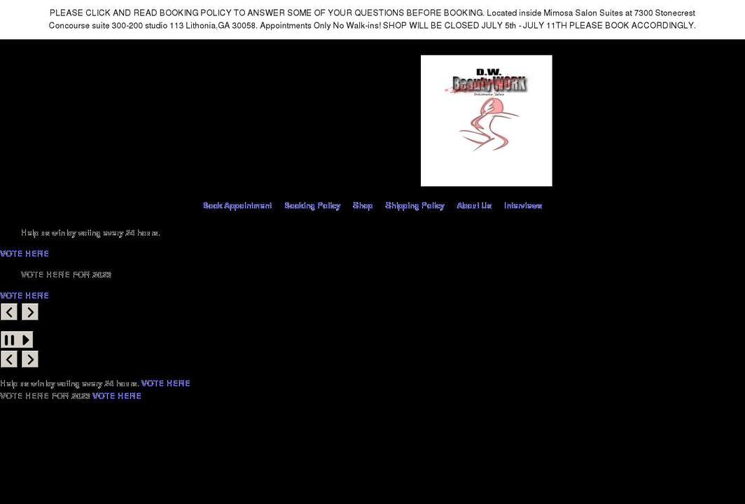 dwbeautywork.com shopify website screenshot