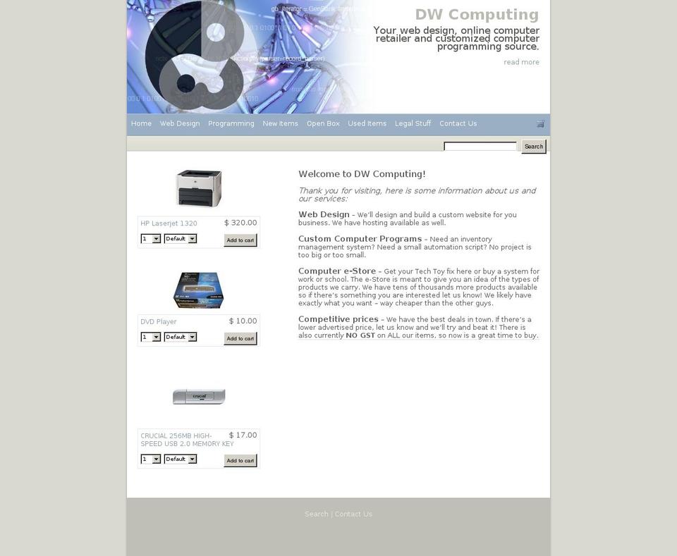 dwcomputing.com shopify website screenshot