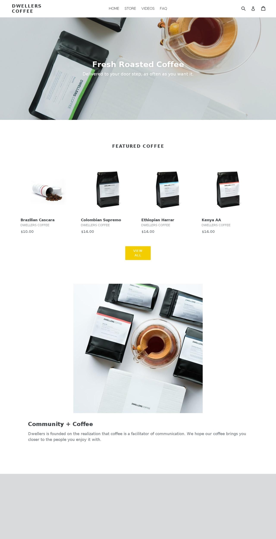 dwellerscoffee.com shopify website screenshot