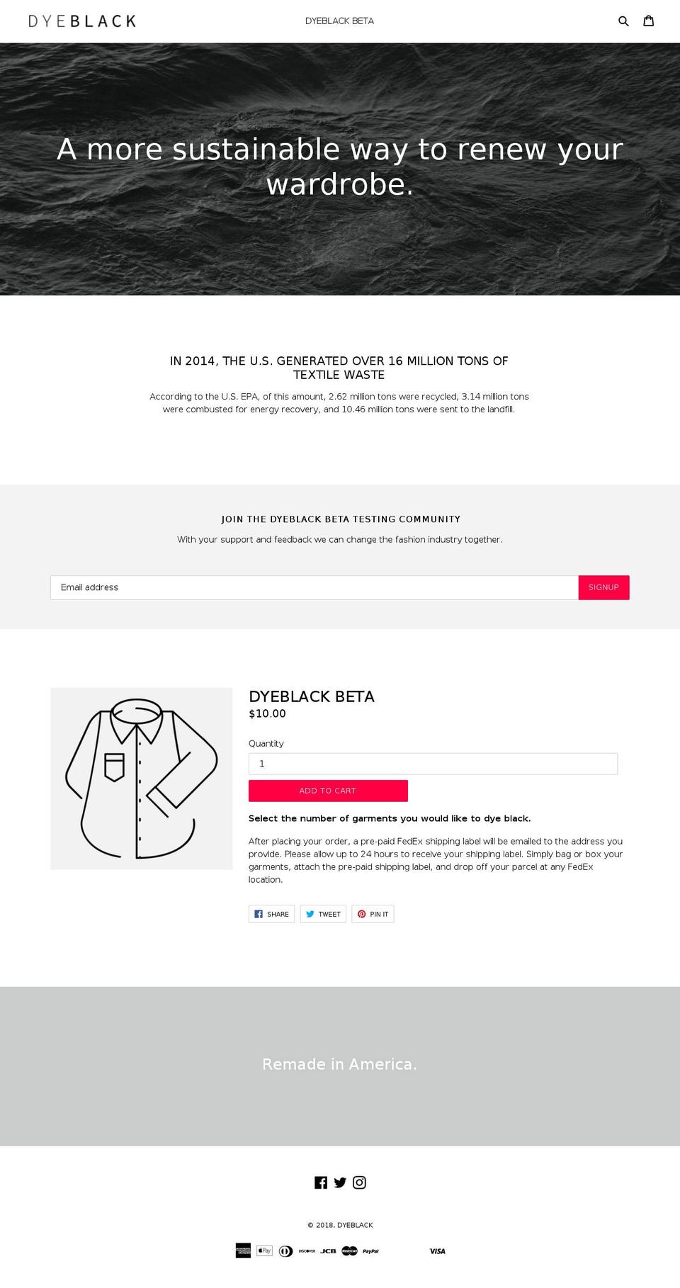 dyeblack.com — Shopify storefront screenshot