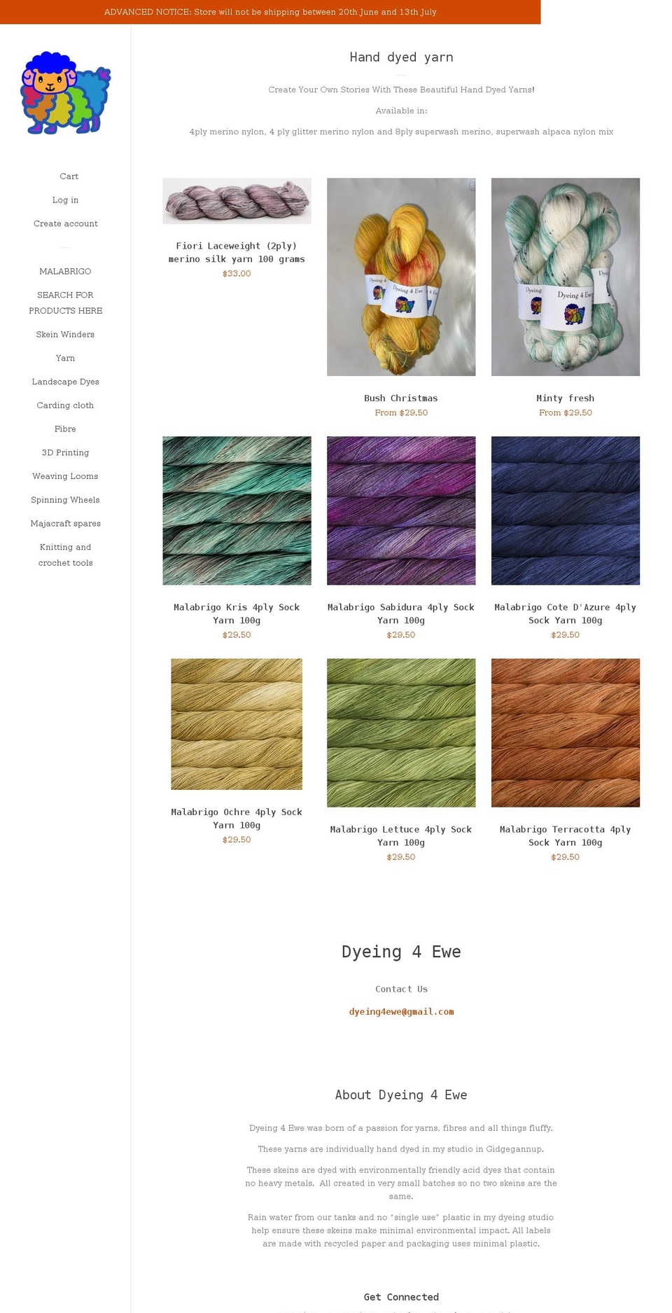 dyeing4ewe.com shopify website screenshot
