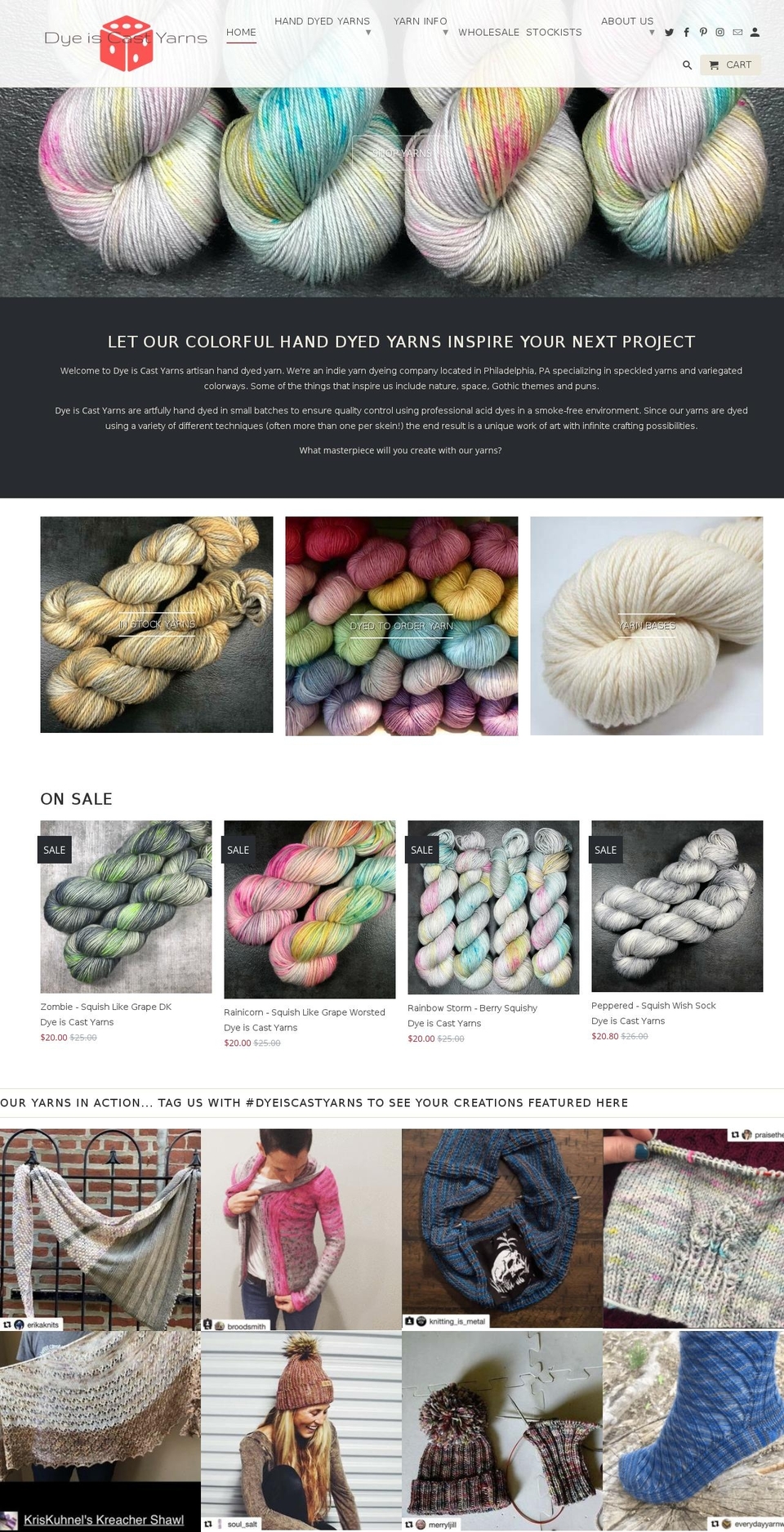 dyeiscastyarns.com — Shopify storefront screenshot
