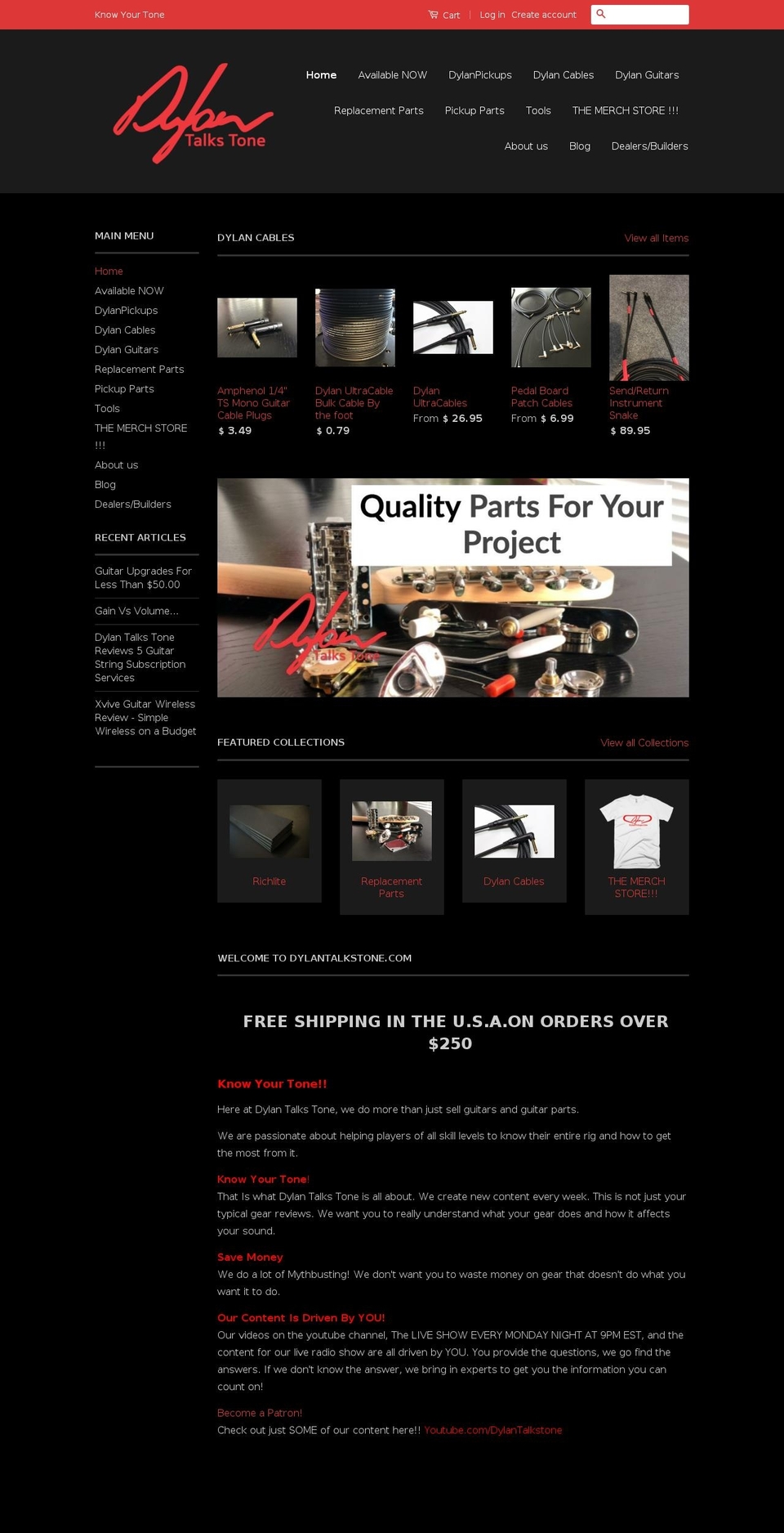 dylansguitarshop.com shopify website screenshot