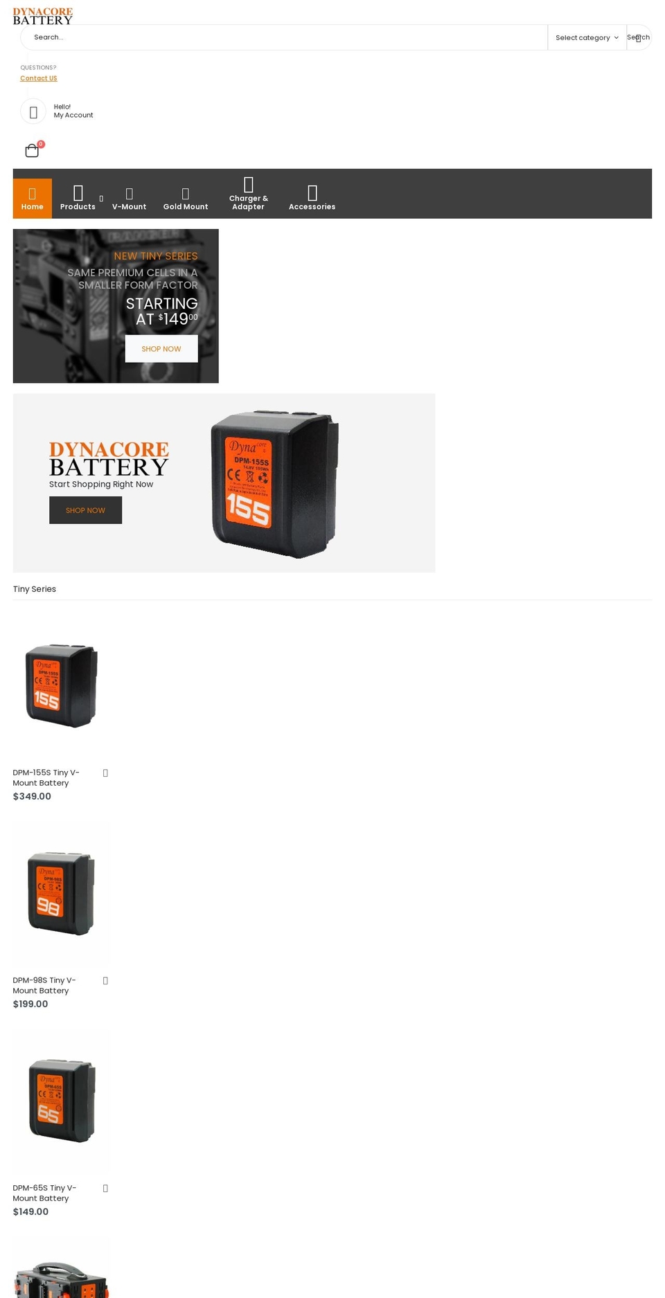 dynacorebattery.com shopify website screenshot