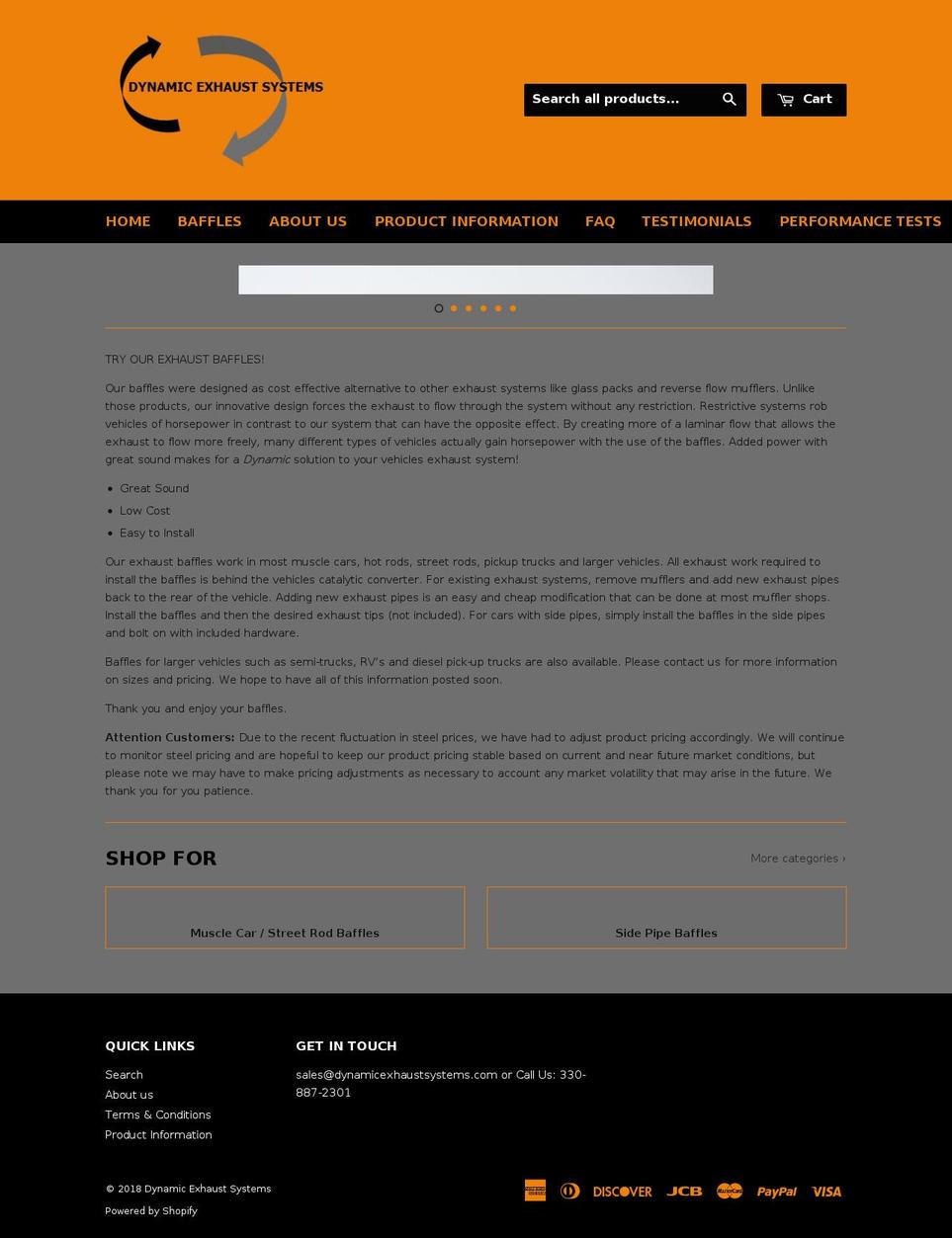 dynamicexhaustsystems.com shopify website screenshot