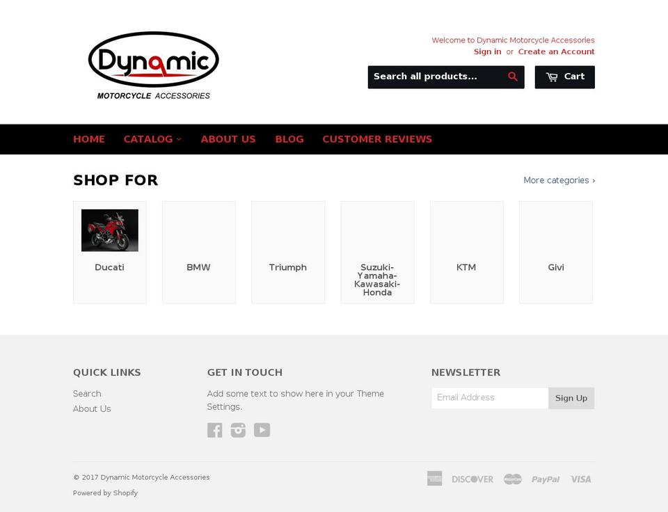dynamicmotorcycleaccessories.com shopify website screenshot
