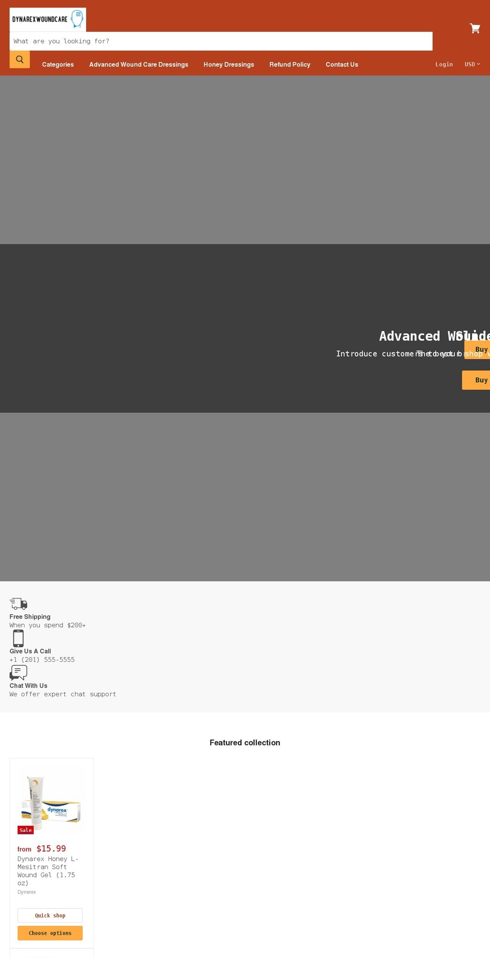 dynarexwoundcare.com shopify website screenshot
