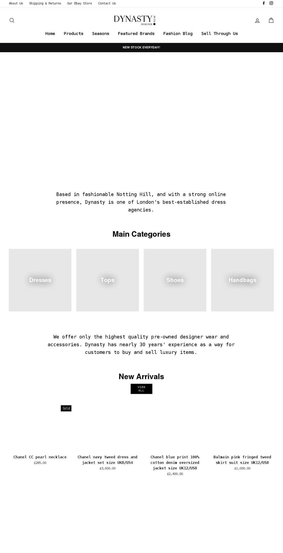 dynastydesignerwear.com shopify website screenshot