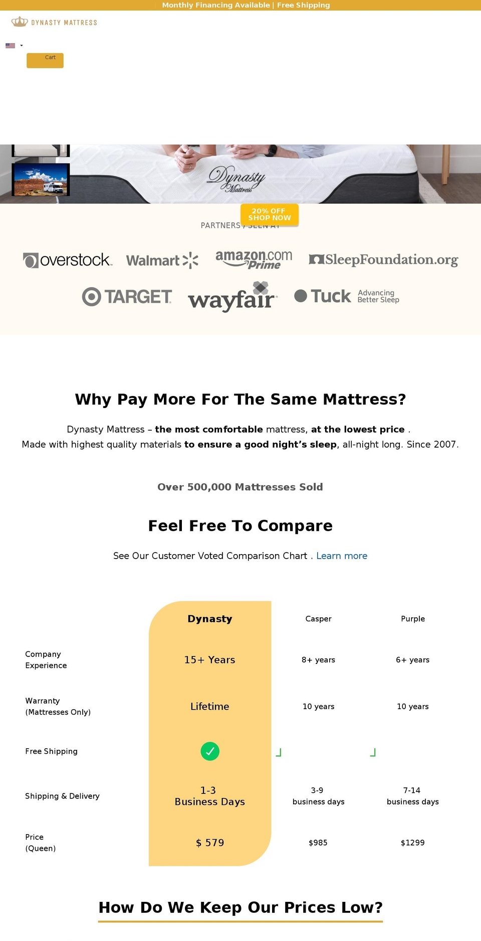 dynastymattresses.com shopify website screenshot