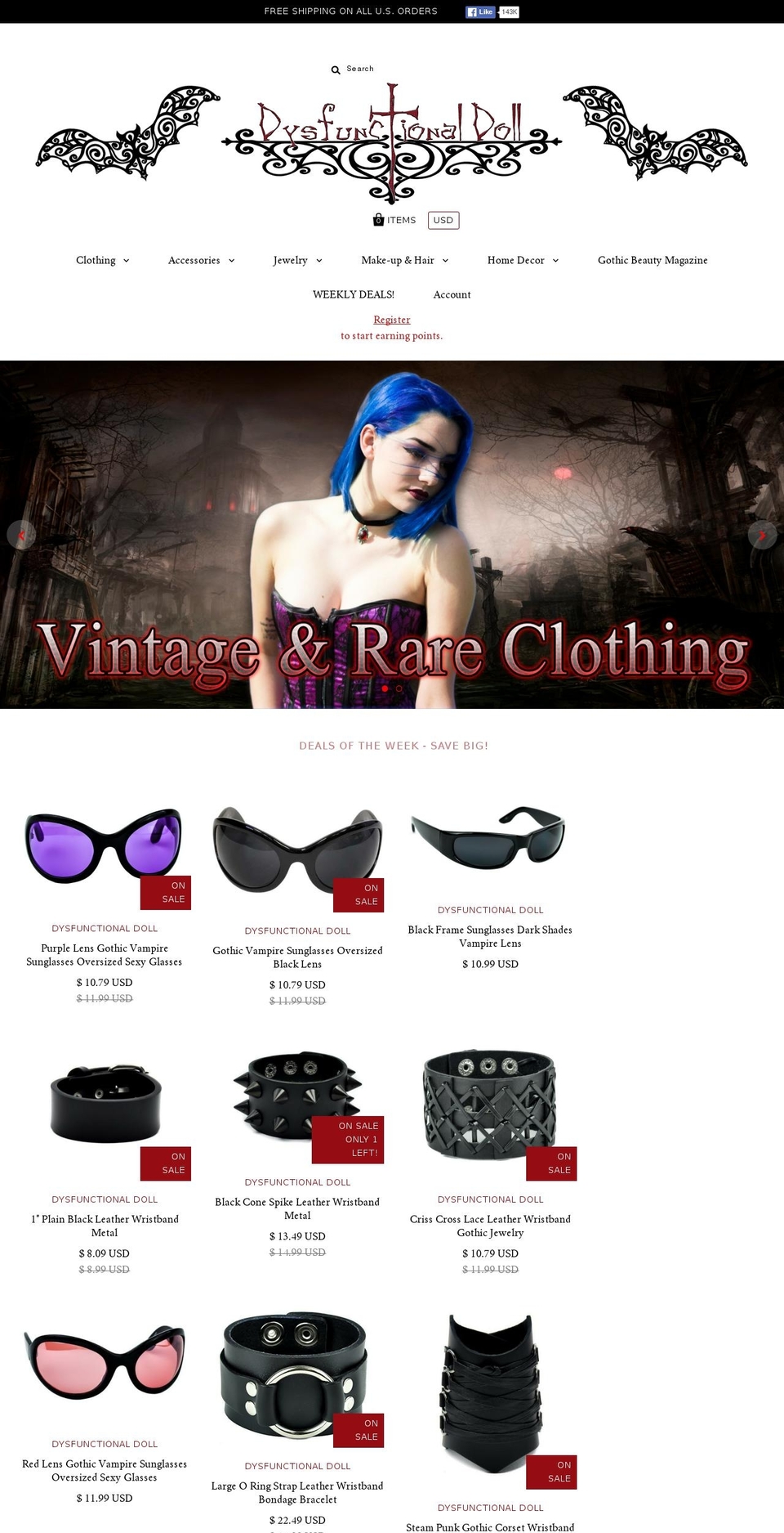 dysfunctionaldollclothing.com shopify website screenshot