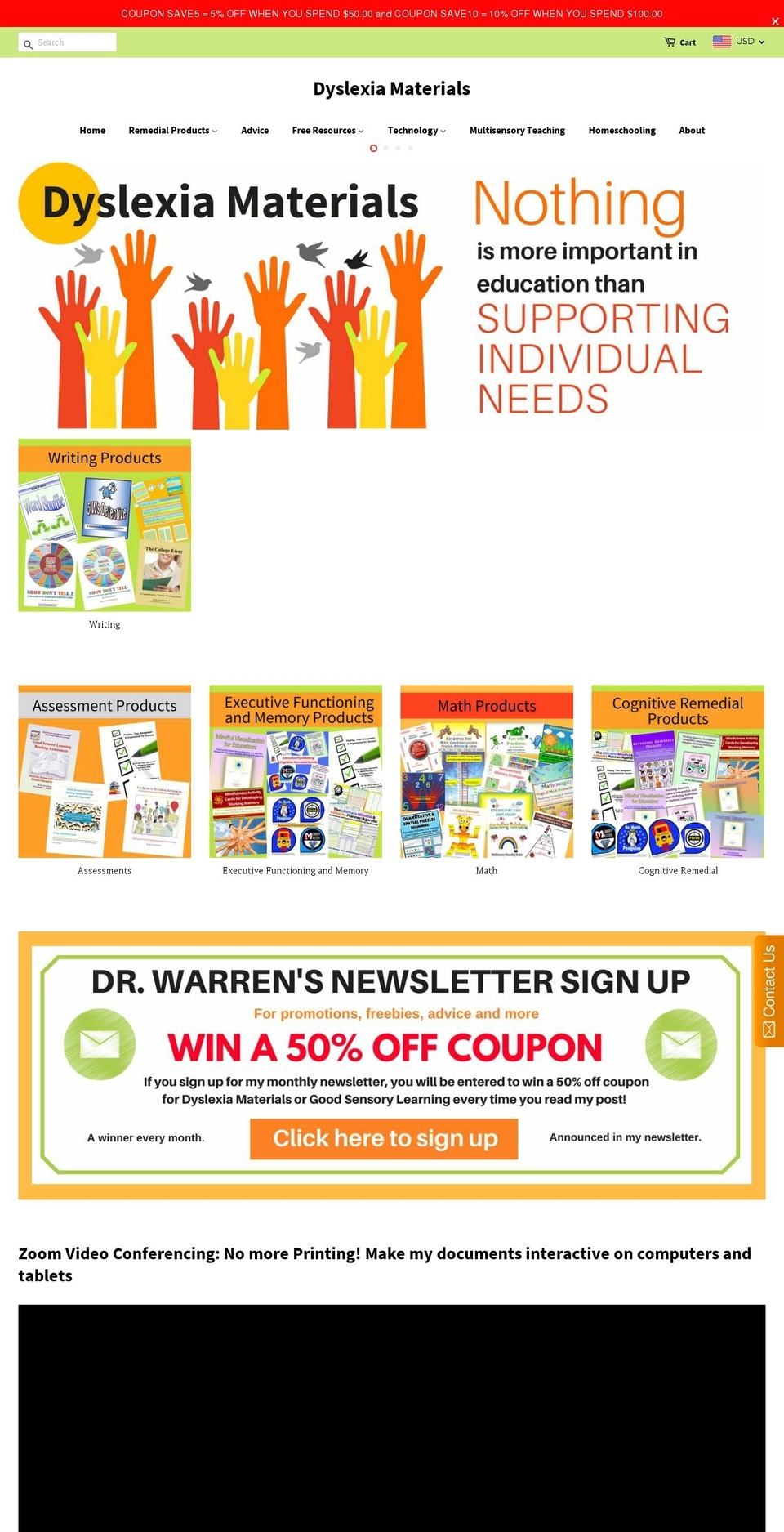 dyslexiamaterials.com — Shopify storefront screenshot