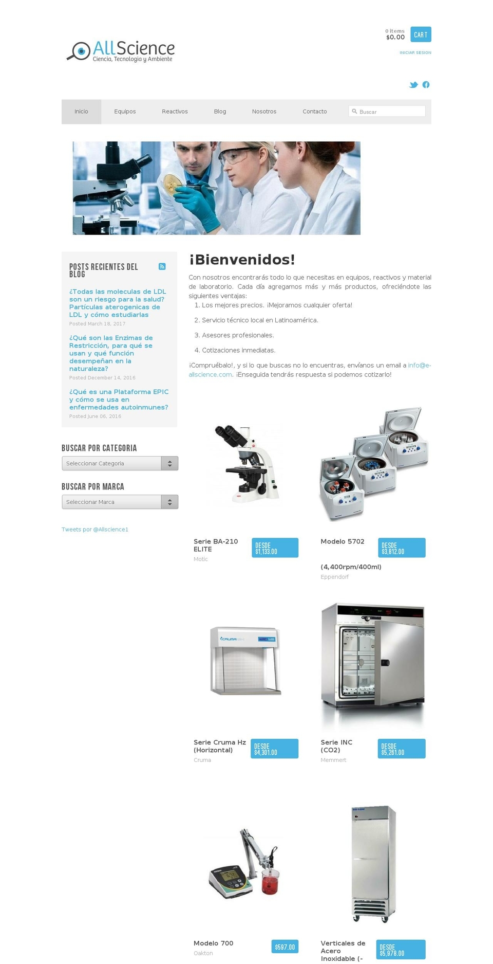 e-allscience.com shopify website screenshot