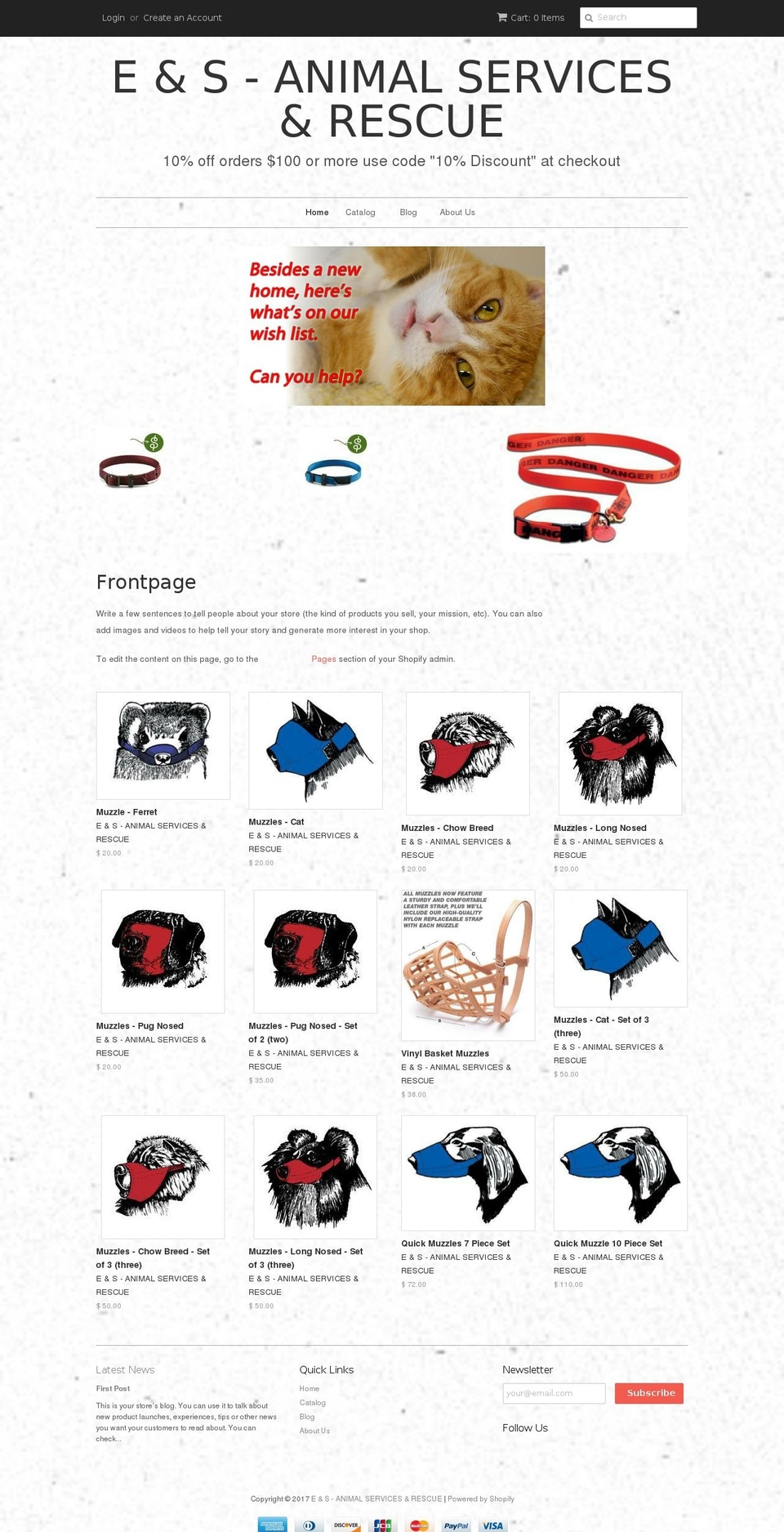 e-s-animal-services-rescue.com shopify website screenshot
