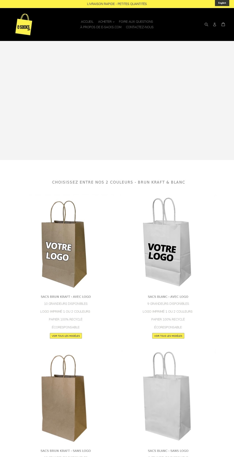 e-sacks.com — Shopify storefront screenshot